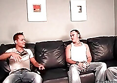 Great gay threesome scene with a lot of cock sucking