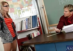 Classroom hardcore sex in the cowgirl pose with a slutty Jordan Denae