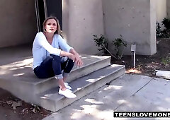 Stranded blonde has outdoor sex for money