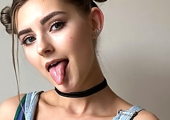 Playful miniature brunette with big tits Eva Elfie is trying to cum