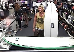 Blonde surfer is take advantage of when he needs cash