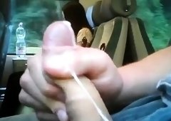 Horny amateur guy jerks off and unloads in a public place