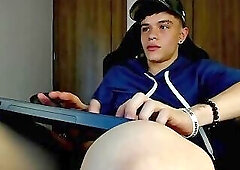 Cute colombian boy endowed cums on cam