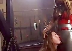 Dominant shemale makes her slaves cum