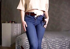 Blue Denim Panties Tease Strap Booty Disclose
