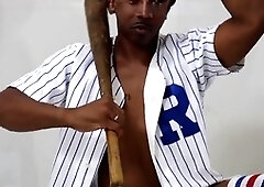 Roman's solo sports-themed session featuring a big black cock