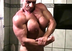 Amateur MILF handjob busty blonde wanks with enthusiasm