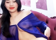 Japanese teen spreads legs for toys and cock