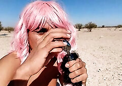 Hot bitch nude bitch in public with heels and plug in the booty very hawt