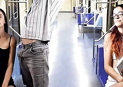 Pervert cums on bus passenger's boobs in public!