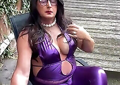 Sexy Crossdresser kellycd2022 in purple pvc catsuit and heels
