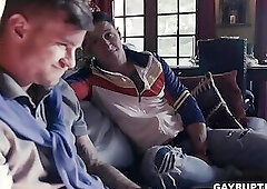 Thick cock sliding in and out of Ryan's ass