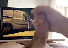 Horny guy jerks off his thick dick, moans loud