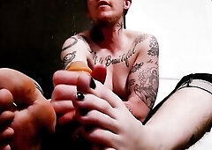POV Trans Guy Gives Large Feet Footjob Filthy Talk and Masturbation