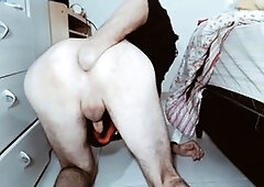 twink plays huge, dildo shower