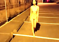Night Evening Undressed Walk On Public Parking (asian)
