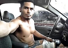 Amateur Damian Jerks Off In Car