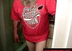 Redneck hairy bear soaping his cock