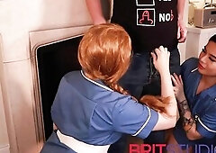 2 British Nurses Drop To Their Knees And Suck Wang