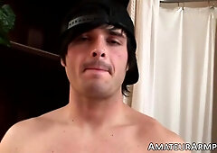 Alluring Tylers big balls bounces while jerking off his massive shaft
