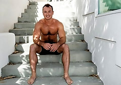 Fit hottie Brayden jerking his cock and dildoing his ass