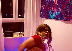 Sissy Victim Femme Sandy abases herself with rump to jaws and Nip have fun