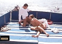 Hard trio and double penetration on a yacht