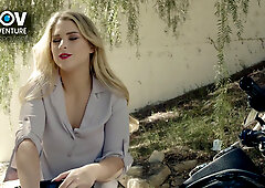 Horny American blonde with big tits and a juicy ass gives a stranded hitchhiker a surprise handjob and deepthroat blowjob in hidden POV cam footage