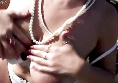 Large breasted amateur granny masturbate in the garden