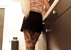 Hawt lengthy legs hawt glamorous college angel likes to flash her red pants underneath her mini petticoat