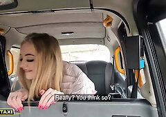 Tattooed British blonde enjoys her Italian cab driver in the back of a public shuttle