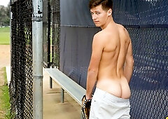 Slim baseball hottie Emmett jerks his cock