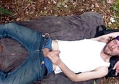 Playing with my hard man-meat in the park gets me rock hard and makes me explode