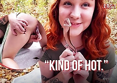 Ersties - Cute American Girl Autumn Plays With a Glass Dildo Outdoors