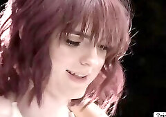 Two horny shemales let asian masseuse ride their shecocks