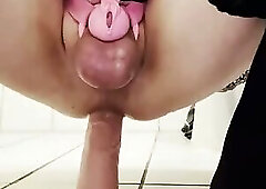 Chubby sissy trying to sissygasm in chastity - Part 2