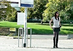 Transgender wears litte petticoat and hose outside