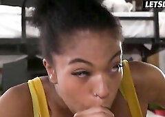Tattooed Black Deepthroats His Thick Rod Then Rides It on a Bunk Daybed