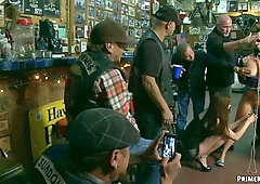 Blonde anal fucked in public pool bar