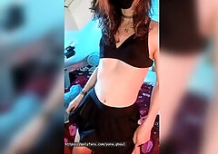 Trans Angel in Swimsuit Teases Her HARD PENIS in Petticoat