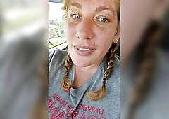 redhead with large breasts JOI / tease in car during the time that driving to the gym