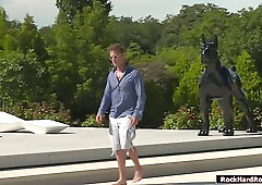 Naked brunettes, Lilu Moon and Sasha Sparrow were making love when Rocco Siffredi showed up to join