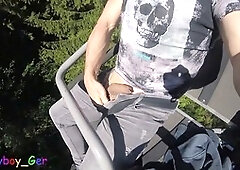 Horny dude strokes his massive cock solo in the great outdoors