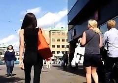 Street voyeur follows a gorgeous babe with fabulous big tits