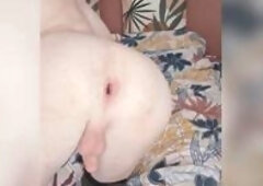 Youthful femboy gaping her aperture with a large plug