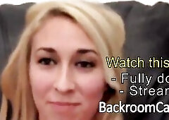 Slim wild golden-haired amateur enjoys rimming on the Backroom Casting Bed.
