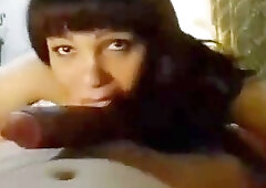 Beautiful shemale amateur sucks a big cock with a passion