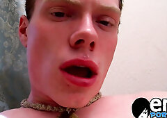 Adorable gay dude wanks his bushy meat until he unloads his jizz