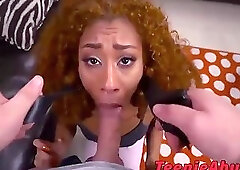 Hot ebony teen Kendall Woods rides a giant disco stick