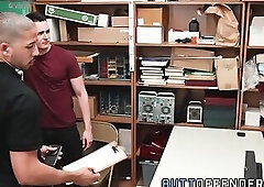 Inked thief gets cum sprayed by mall cop